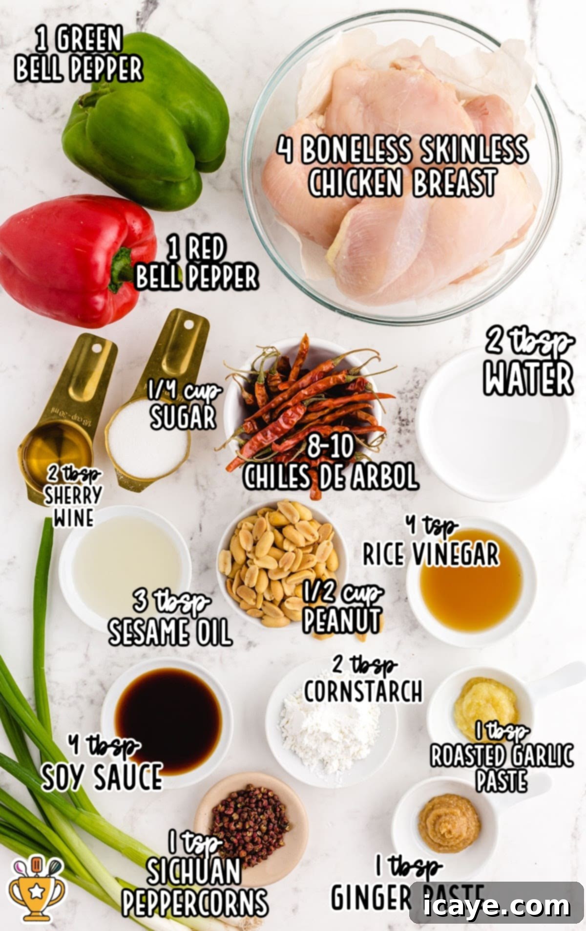 Sichuan Chili Peanut Chicken 3 ingredients for making Kung Pao Chicken